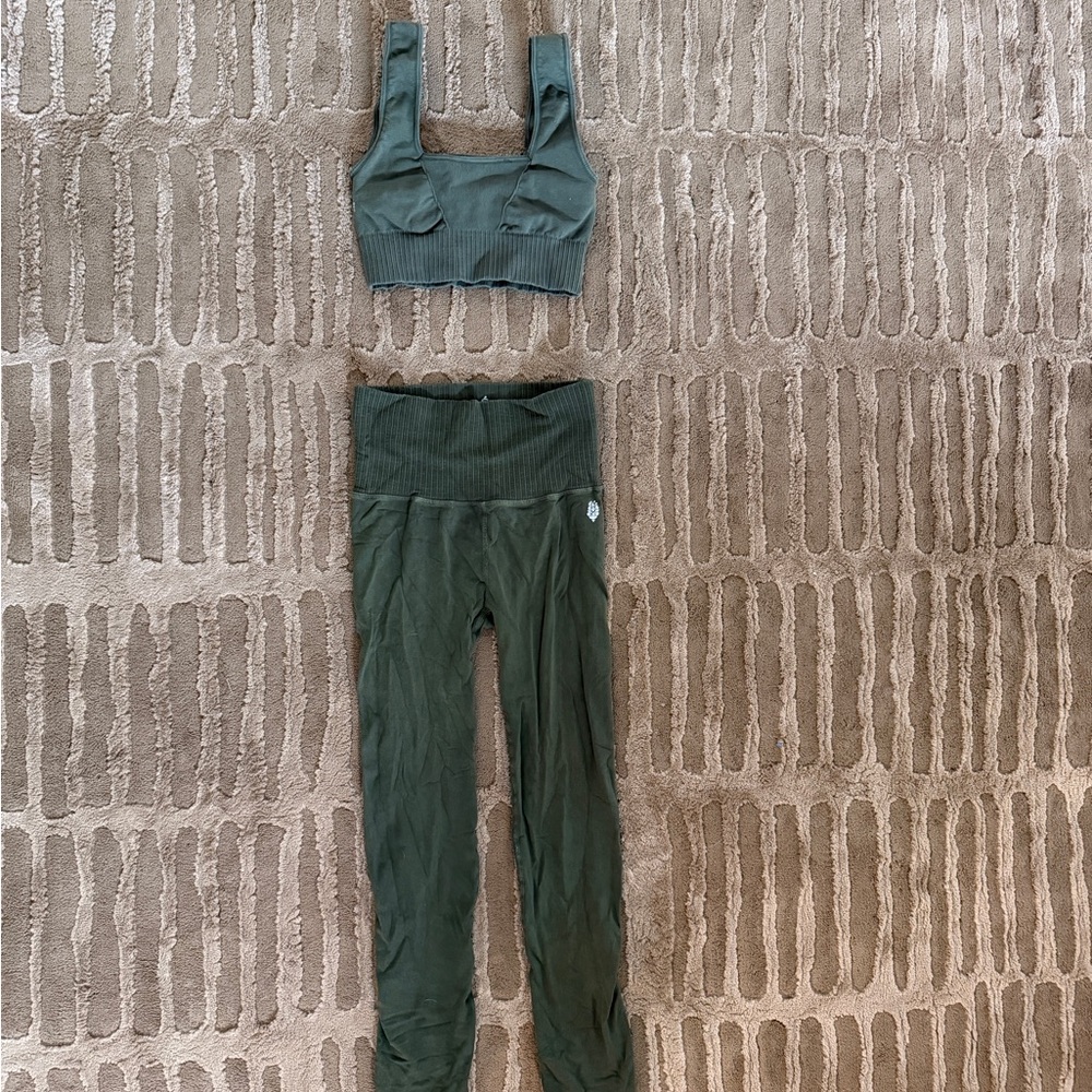 Free People Movement Green Ribbed Activewear Set